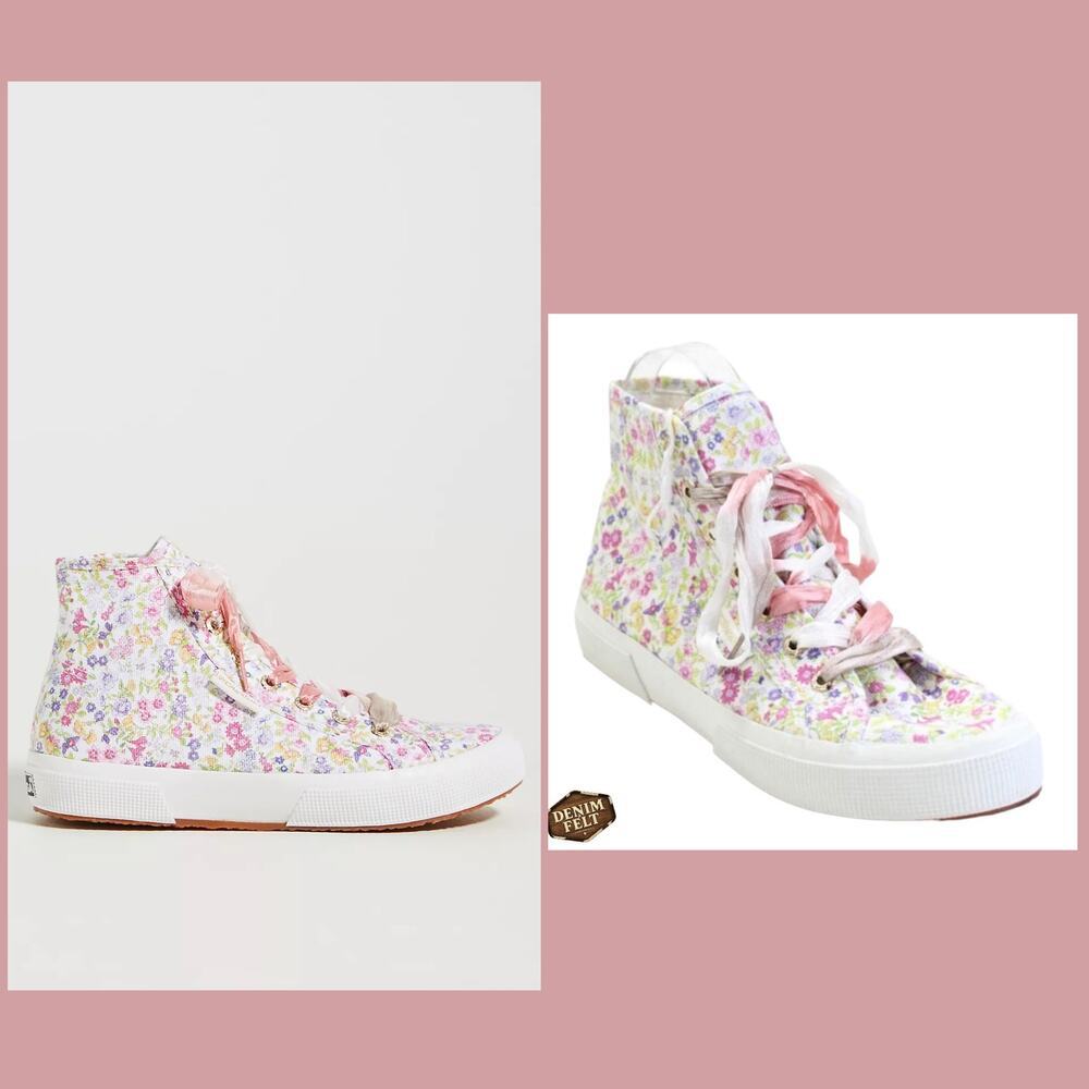 LoveShackFancy x Superga 2795 High-Top Floral Sneakers Size 7 Ribbon Laces| RARE